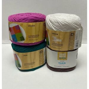 Hand Made Modern Worsted Yarn Color Orchid, Jade, Cream and‎ Magenta
